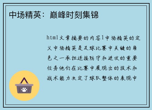 中场精英：巅峰时刻集锦